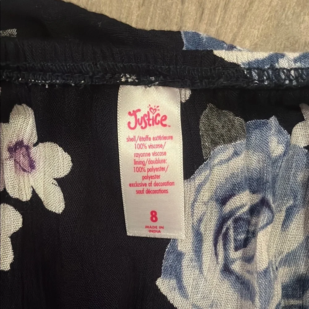 Justice Girls Dark Blue and Purple Floral Dress Size: 8
